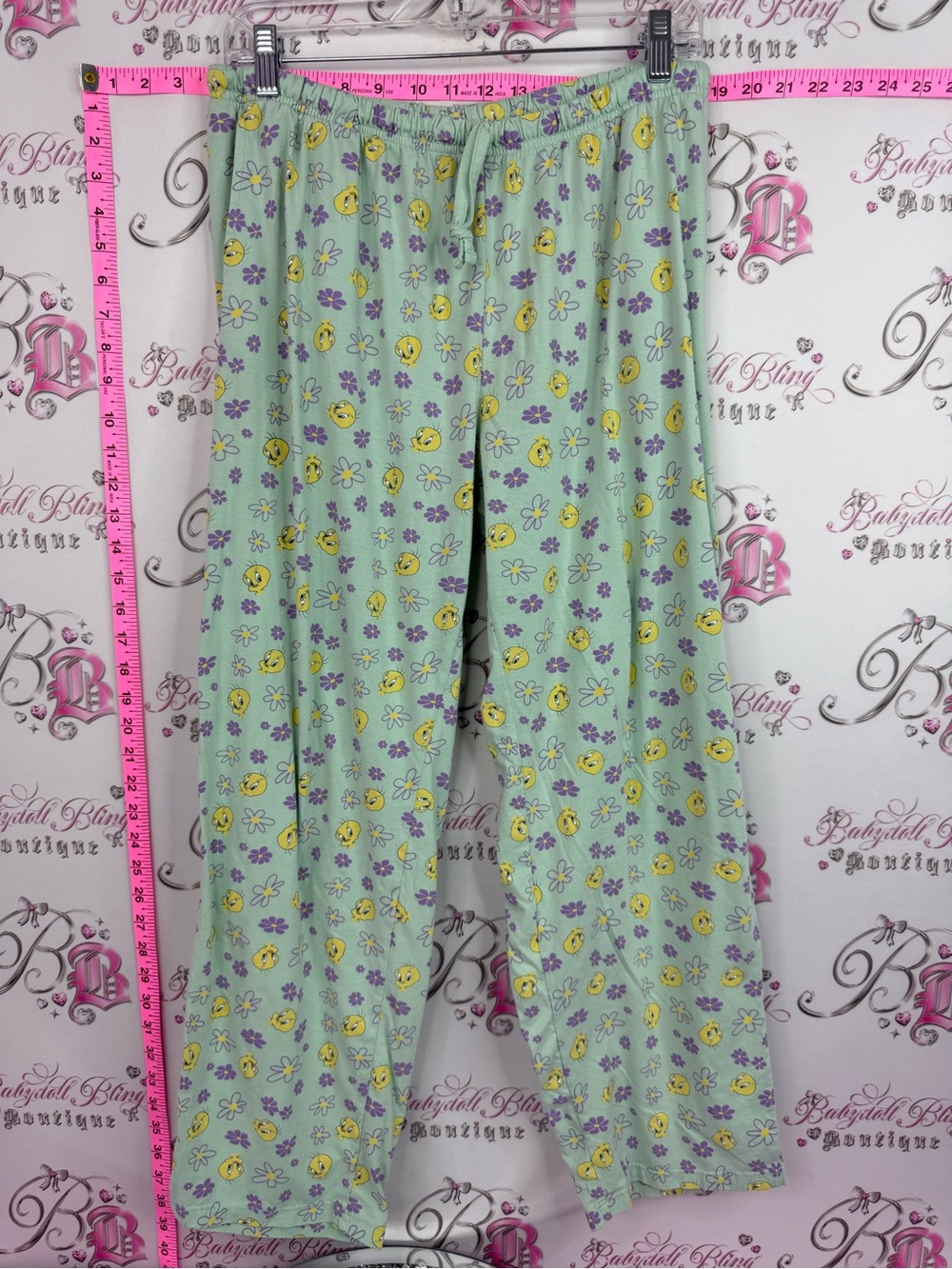 Warner Bros. Tweety bird Mint Green Smiley Face & Flower Pajama Pants